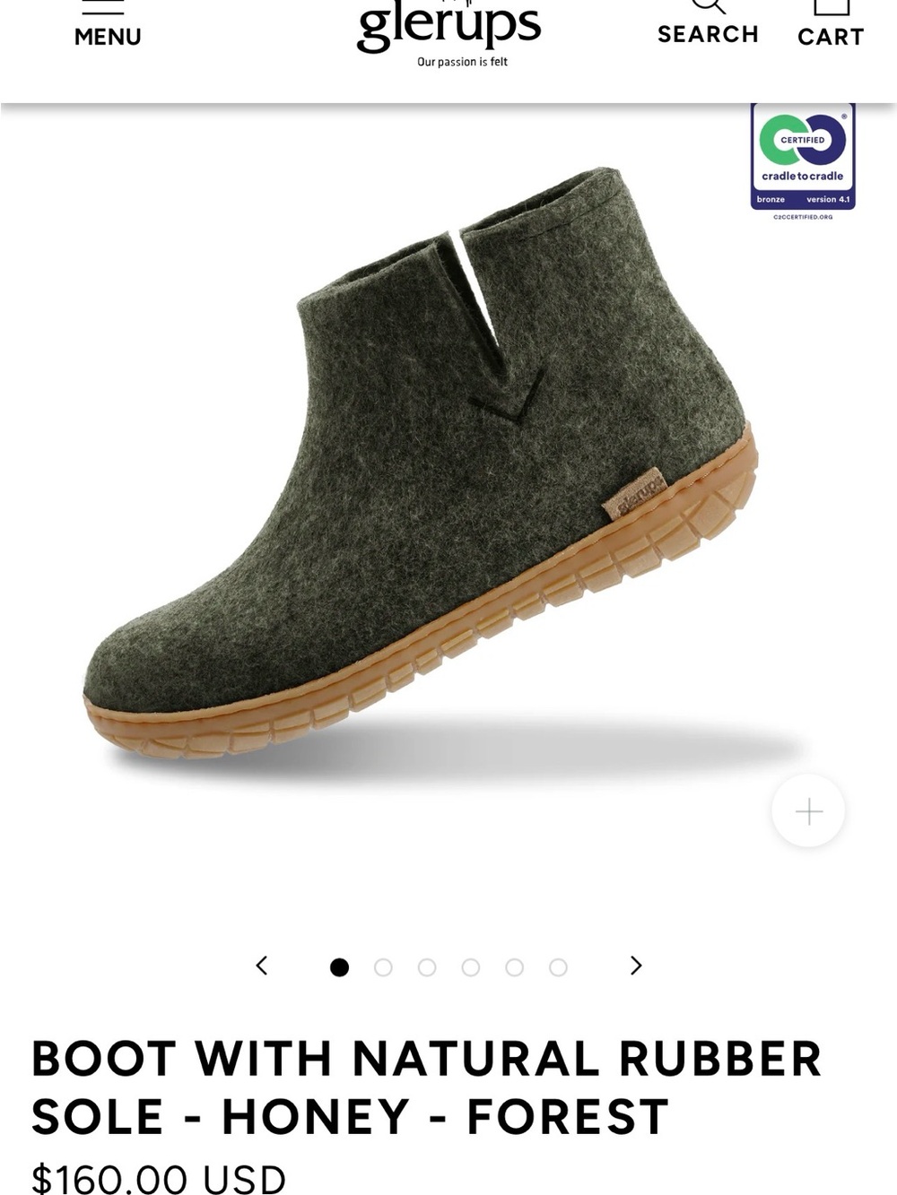 Glerups Women’s Forest Green Wool Slip-On Boot with Honey Rubber Sole